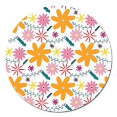 Pattern Background Vintage Floral Magnet 5  (round) by Ndabl3x