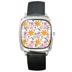 Pattern Background Vintage Floral Square Metal Watch by Ndabl3x