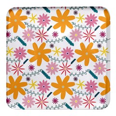 Pattern Background Vintage Floral Square Glass Fridge Magnet (4 Pack) by Ndabl3x