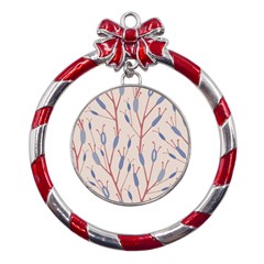 Abstract Pattern Floral Branches Metal Red Ribbon Round Ornament by Ndabl3x