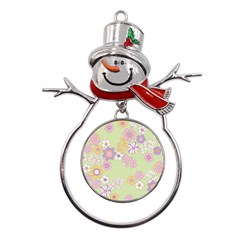 Pattern Background Vintage Floral Metal Snowman Ornament by Ndabl3x