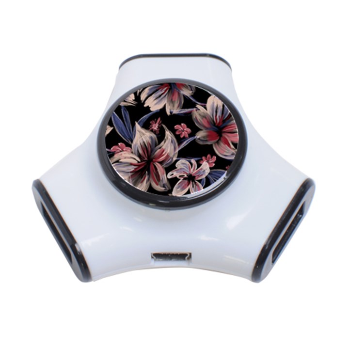 Flowers Floral Pattern Design 3-Port USB Hub