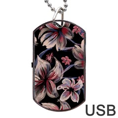 Flowers Floral Pattern Design Dog Tag Usb Flash (one Side) by Ndabl3x