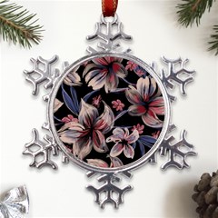 Flowers Floral Pattern Design Metal Large Snowflake Ornament by Ndabl3x