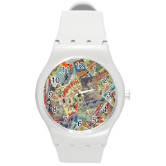 Paper Scattered Vintage Round Plastic Sport Watch (m) by Ndabl3x