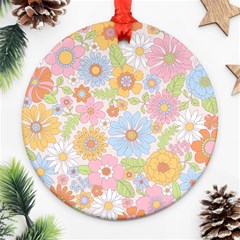 Pattern Background Vintage Floral Round Ornament (two Sides)