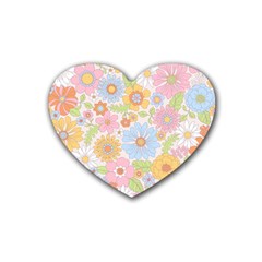 Pattern Background Vintage Floral Rubber Heart Coaster (4 Pack) by Ndabl3x