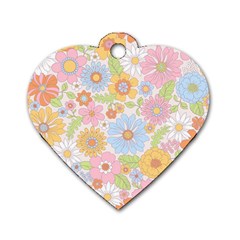 Pattern Background Vintage Floral Dog Tag Heart (one Side) by Ndabl3x