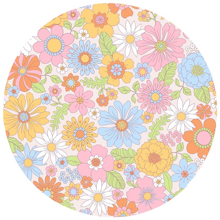 Pattern Background Vintage Floral Wooden Puzzle Round