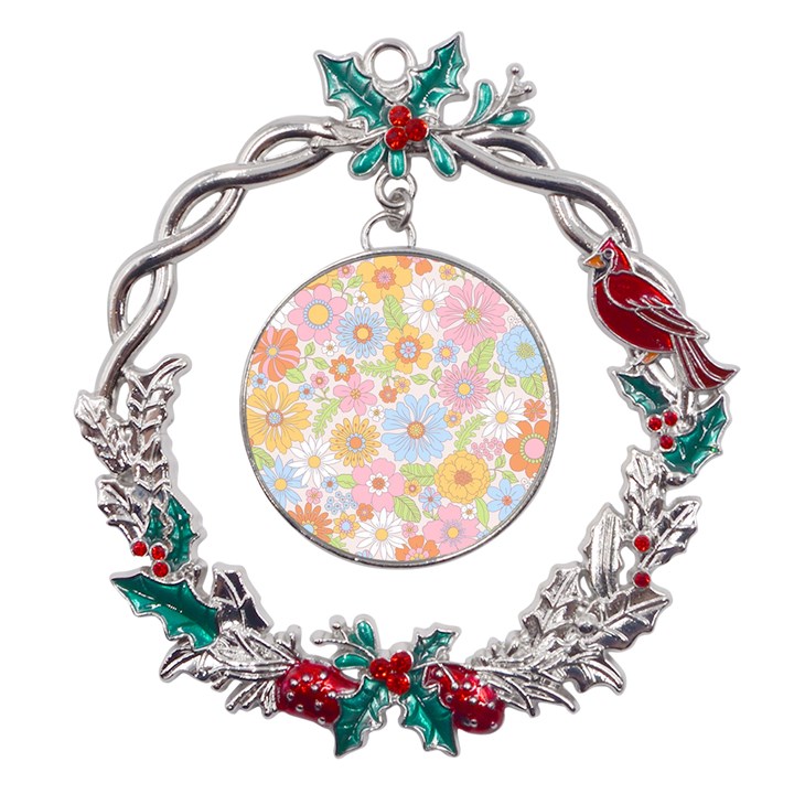 Pattern Background Vintage Floral Metal X mas Wreath Holly leaf Ornament