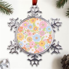 Pattern Background Vintage Floral Metal Large Snowflake Ornament by Ndabl3x