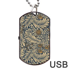 Brown Vintage Background Vintage Floral Pattern Dog Tag Usb Flash (two Sides) by Ndabl3x