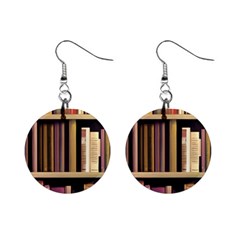 Books Bookshelves Office Fantasy Background Artwork Book Cover Apothecary Book Nook Literature Libra Mini Button Earrings by Posterlux