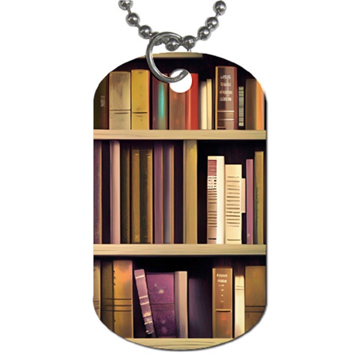 Books Bookshelves Office Fantasy Background Artwork Book Cover Apothecary Book Nook Literature Libra Dog Tag (Two Sides)