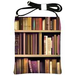 Books Bookshelves Office Fantasy Background Artwork Book Cover Apothecary Book Nook Literature Libra Shoulder Sling Bag by Posterlux