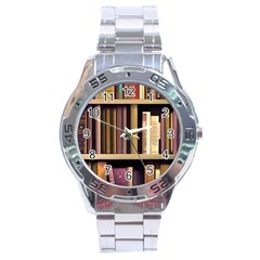 Books Bookshelves Office Fantasy Background Artwork Book Cover Apothecary Book Nook Literature Libra Stainless Steel Analogue Watch by Posterlux