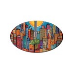 City New York Nyc Skyscraper Skyline Downtown Night Business Urban Travel Landmark Building Architec Sticker Oval (100 pack) Front