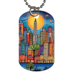 City New York Nyc Skyscraper Skyline Downtown Night Business Urban Travel Landmark Building Architec Dog Tag (two Sides) by Posterlux