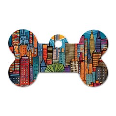 City New York Nyc Skyscraper Skyline Downtown Night Business Urban Travel Landmark Building Architec Dog Tag Bone (two Sides) by Posterlux