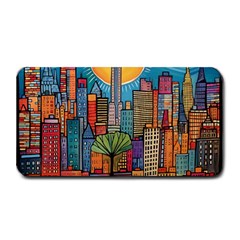 City New York Nyc Skyscraper Skyline Downtown Night Business Urban Travel Landmark Building Architec Medium Bar Mat by Posterlux