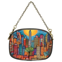 City New York Nyc Skyscraper Skyline Downtown Night Business Urban Travel Landmark Building Architec Chain Purse (one Side) by Posterlux