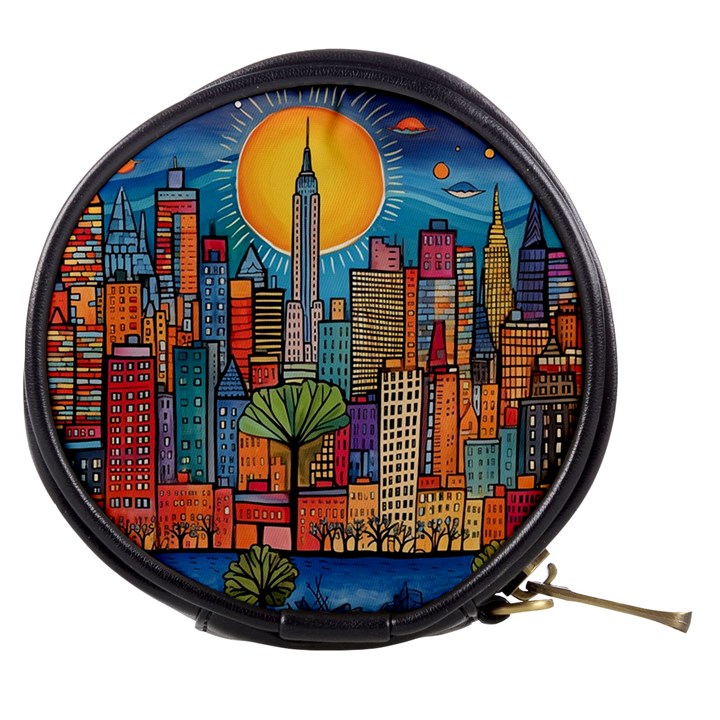 City New York Nyc Skyscraper Skyline Downtown Night Business Urban Travel Landmark Building Architec Mini Makeup Bag