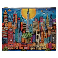 City New York Nyc Skyscraper Skyline Downtown Night Business Urban Travel Landmark Building Architec Cosmetic Bag (xxxl) by Posterlux