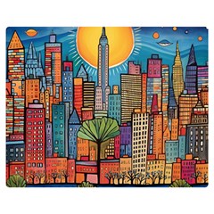 City New York Nyc Skyscraper Skyline Downtown Night Business Urban Travel Landmark Building Architec Two Sides Premium Plush Fleece Blanket (teen Size)