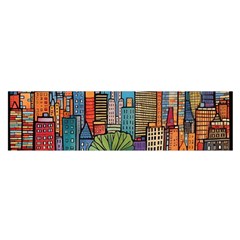 City New York Nyc Skyscraper Skyline Downtown Night Business Urban Travel Landmark Building Architec Oblong Satin Scarf (16  X 60 ) by Posterlux