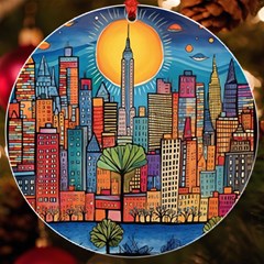 City New York Nyc Skyscraper Skyline Downtown Night Business Urban Travel Landmark Building Architec Uv Print Acrylic Ornament Round