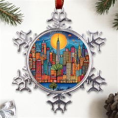 City New York Nyc Skyscraper Skyline Downtown Night Business Urban Travel Landmark Building Architec Metal Large Snowflake Ornament by Posterlux