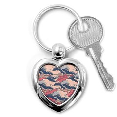 Waves Ocean Sea Water Pattern Rough Seas Digital Art Nature Nautical Key Chain (heart) by Bedest