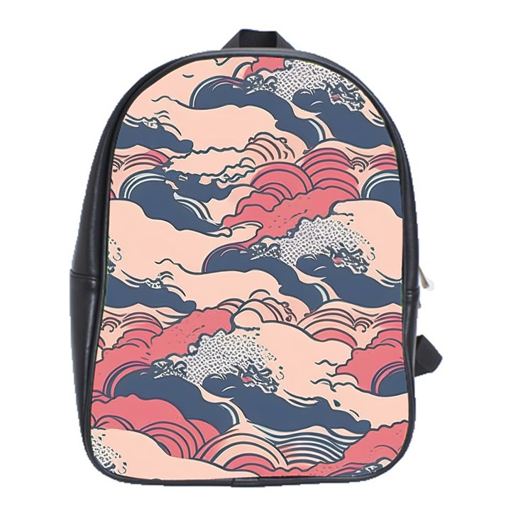 Waves Ocean Sea Water Pattern Rough Seas Digital Art Nature Nautical School Bag (XL)