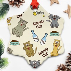 Happy Cats Pattern Background Ornament (snowflake) by Grandong