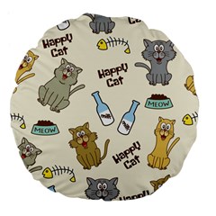 Happy Cats Pattern Background Large 18  Premium Flano Round Cushions by Grandong