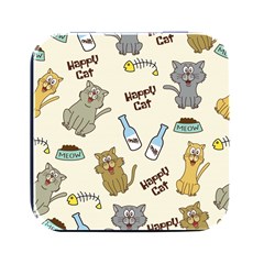 Happy Cats Pattern Background Square Metal Box (black) by Grandong