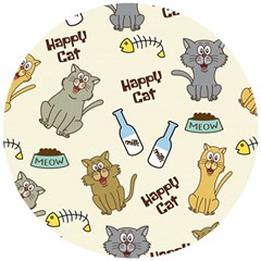 Happy Cats Pattern Background Wooden Puzzle Round by Grandong