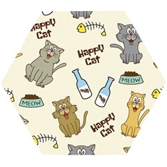 Happy Cats Pattern Background Wooden Puzzle Hexagon by Grandong