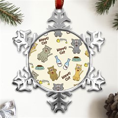 Happy Cats Pattern Background Metal Small Snowflake Ornament by Grandong