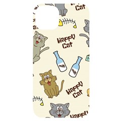 Happy Cats Pattern Background Iphone 14 Plus Black Uv Print Case