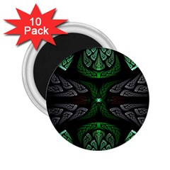 Fractal Green Black 3d Art Floral Pattern 2 25  Magnets (10 Pack)  by Cemarart