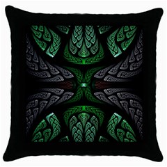 Fractal Green Black 3d Art Floral Pattern Throw Pillow Case (black) by Cemarart