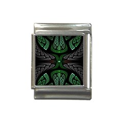 Fractal Green Black 3d Art Floral Pattern Italian Charm (13mm) by Cemarart