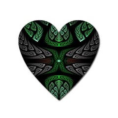 Fractal Green Black 3d Art Floral Pattern Heart Magnet by Cemarart