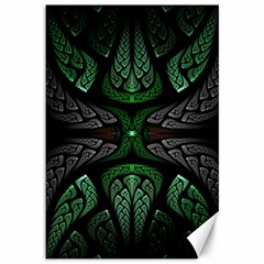 Fractal Green Black 3d Art Floral Pattern Canvas 12  X 18  by Cemarart