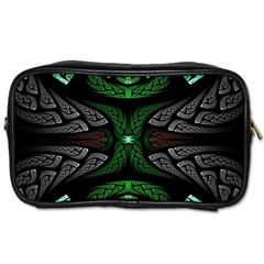 Fractal Green Black 3d Art Floral Pattern Toiletries Bag (two Sides) by Cemarart