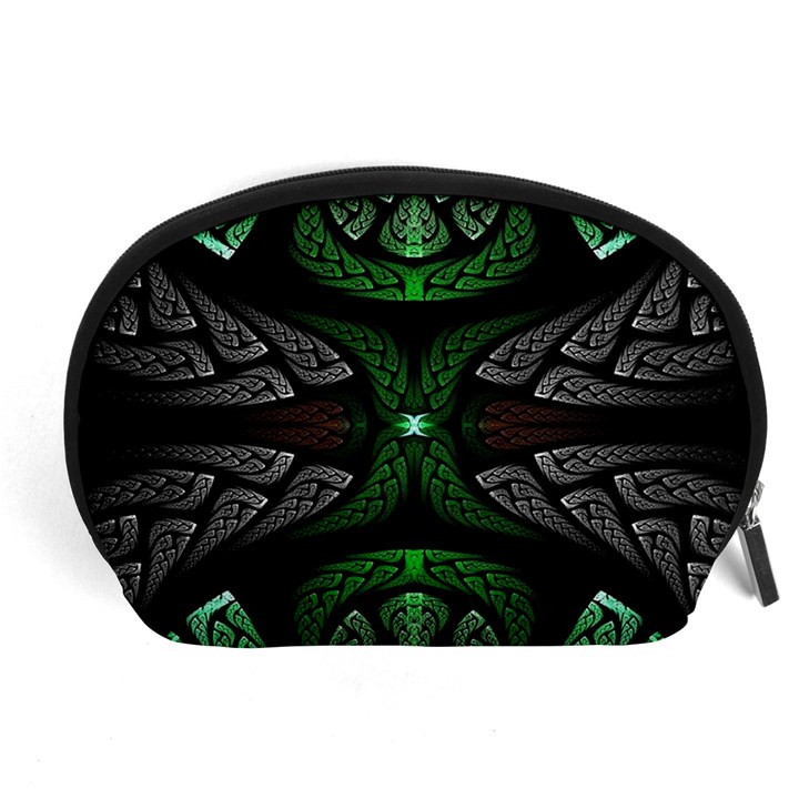 Fractal Green Black 3d Art Floral Pattern Accessory Pouch (Large)