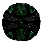 Fractal Green Black 3d Art Floral Pattern Large 18  Premium Flano Round Cushions Back