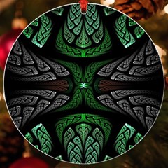 Fractal Green Black 3d Art Floral Pattern Uv Print Acrylic Ornament Round by Cemarart