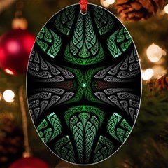 Fractal Green Black 3d Art Floral Pattern Uv Print Acrylic Ornament Oval by Cemarart